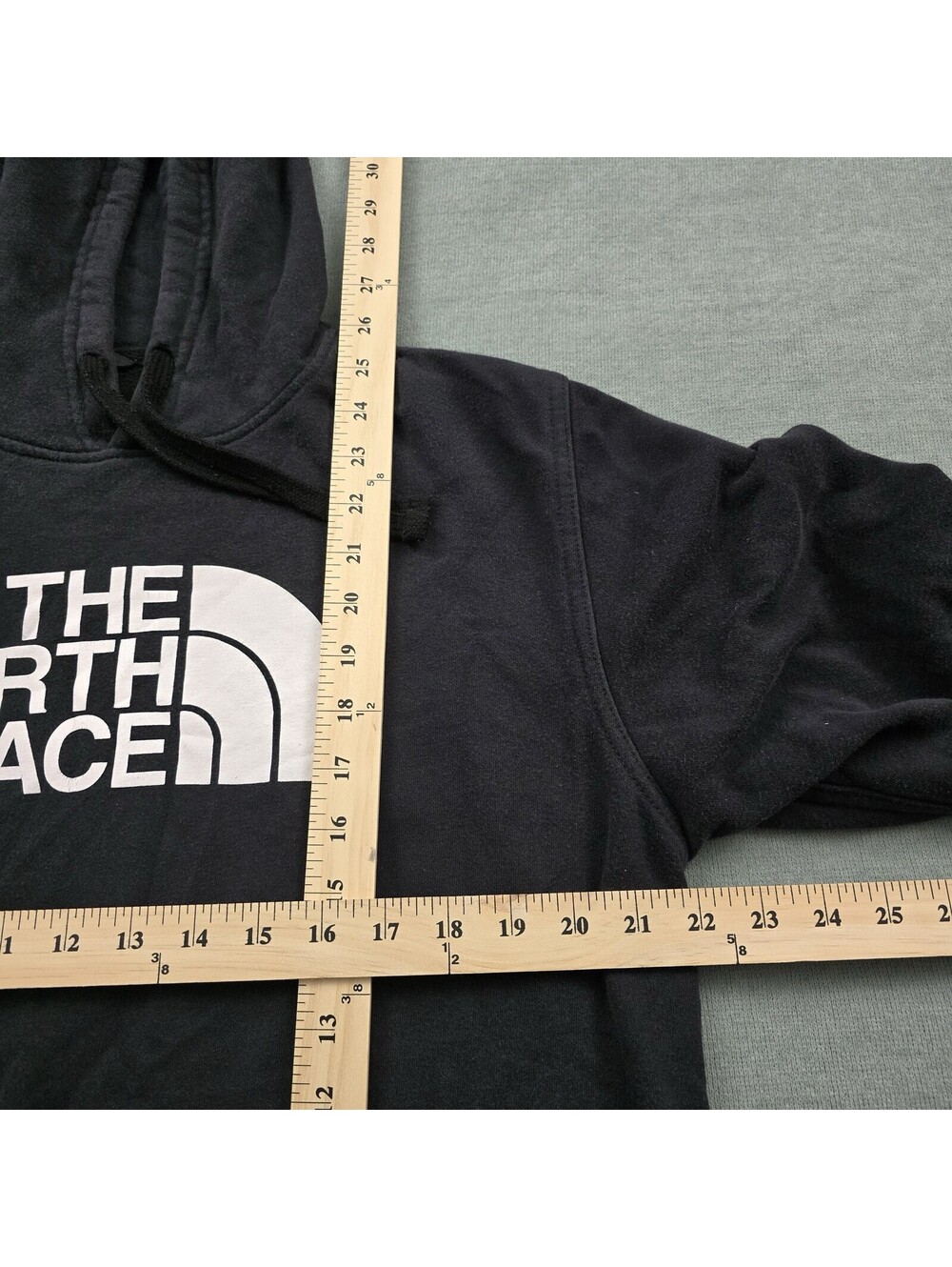 The North Face Hoodie Mens Black Pullover White Logo Fleece Sweatshirt Size M - Picture 6 of 8